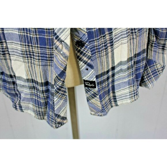 Rails Womens Size XS Button Down Plaid Shirt Blue White Super Soft Long Sleeve - Picture 3 of 6